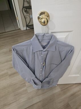 Ermenegildo Zegna Blue and White Striped Dress Shirt